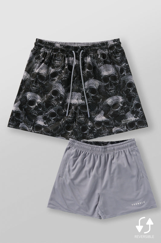 1111- Skulls&Roses Reversible Shorts-Black Skull